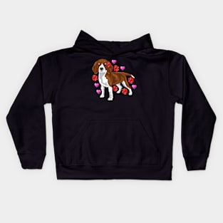 A super cute beagle with flowers and hearts. Kids Hoodie